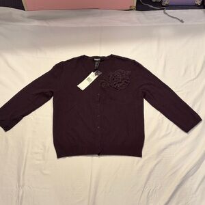 Elegant Purple Cardigan with Floral Detail